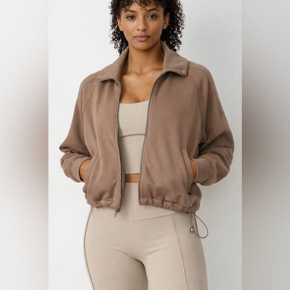 YPB Jackets & Blazers - YPB by Abercrombie neoKNIT Cinched Full-Zip Hoodie | Cropped Neutral Athleisure